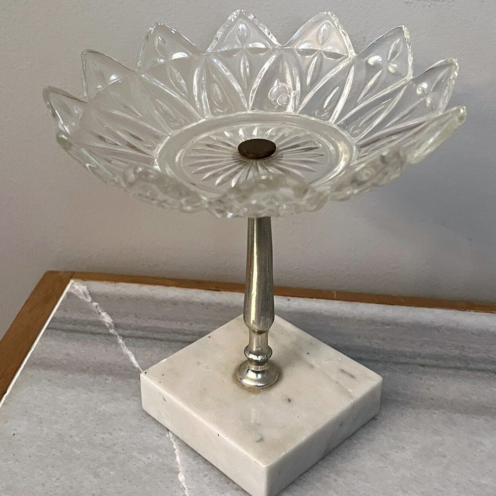 Crystal Cut Glass and Marble Dish